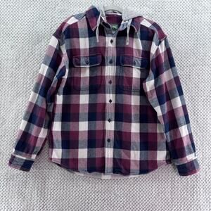 American Eagle Jacket Men M Gray Red Plaid Flannel Detachable Hoodie Pockets